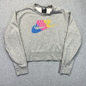 Nike Crop Crewneck Women’s Medium Gray Multicolor Embroidered Swoosh BV2800-063